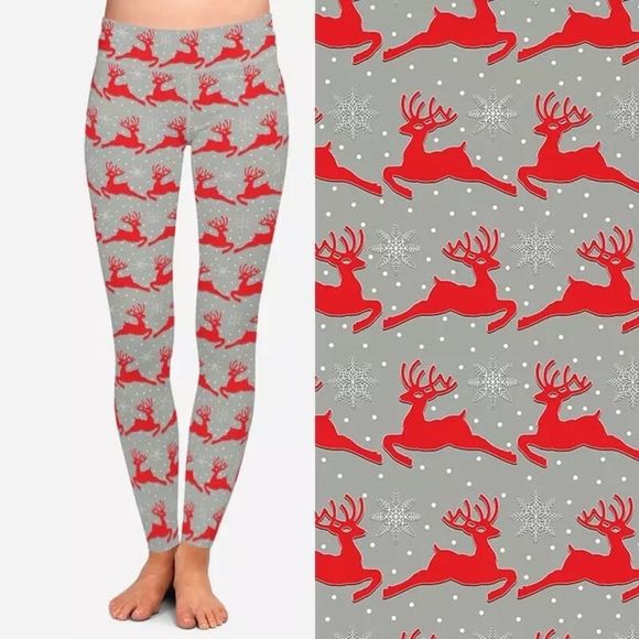 New 🎄Christmas Reindeer 🍁 Soft Leggings - Picture 1 of 5